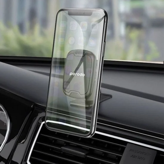 Porodo 2 in 1 Magnetic + Air Vent Dash Mount Phone Holder - Black